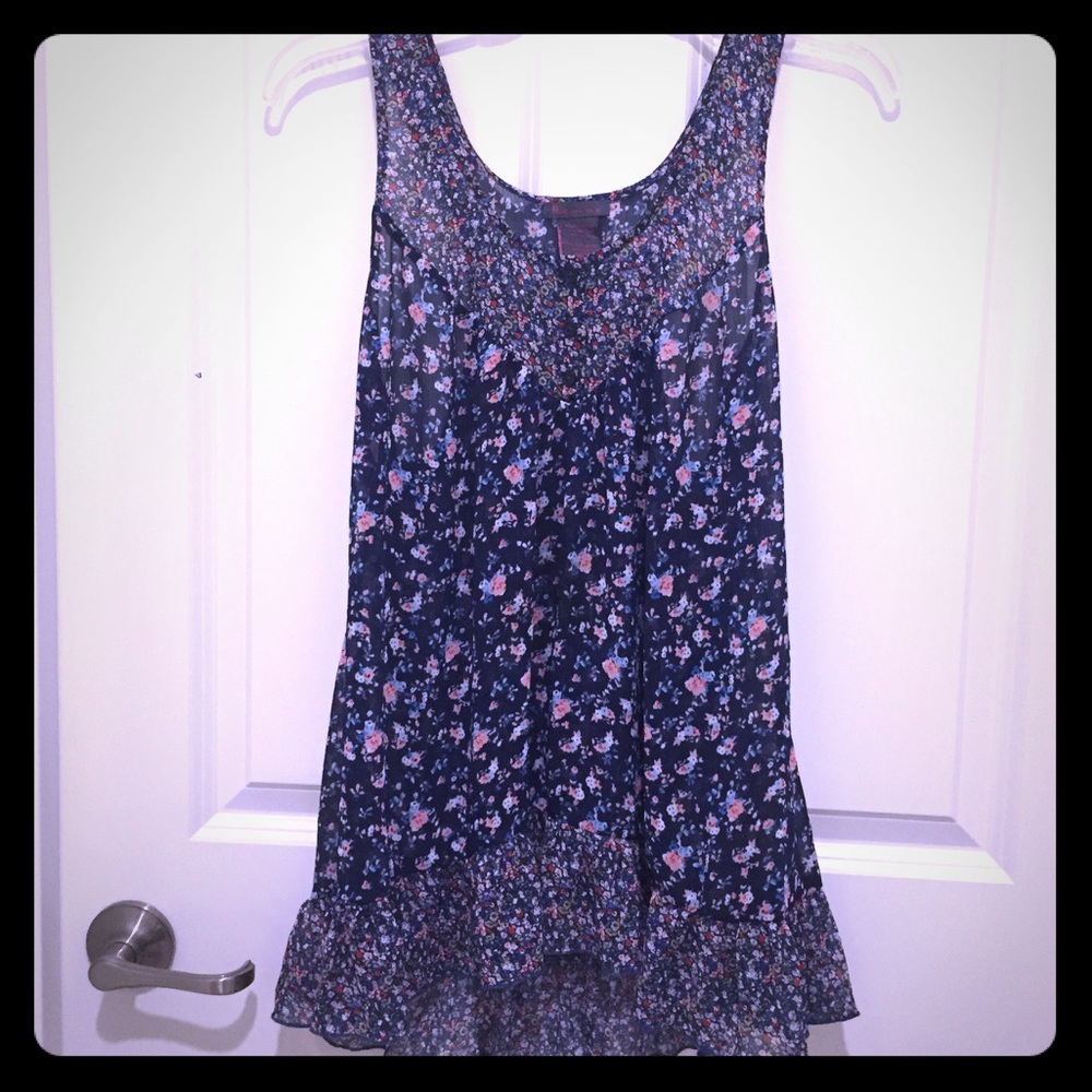 Cute Fire Los Angeles Navy Blue Flower Tank SZ L